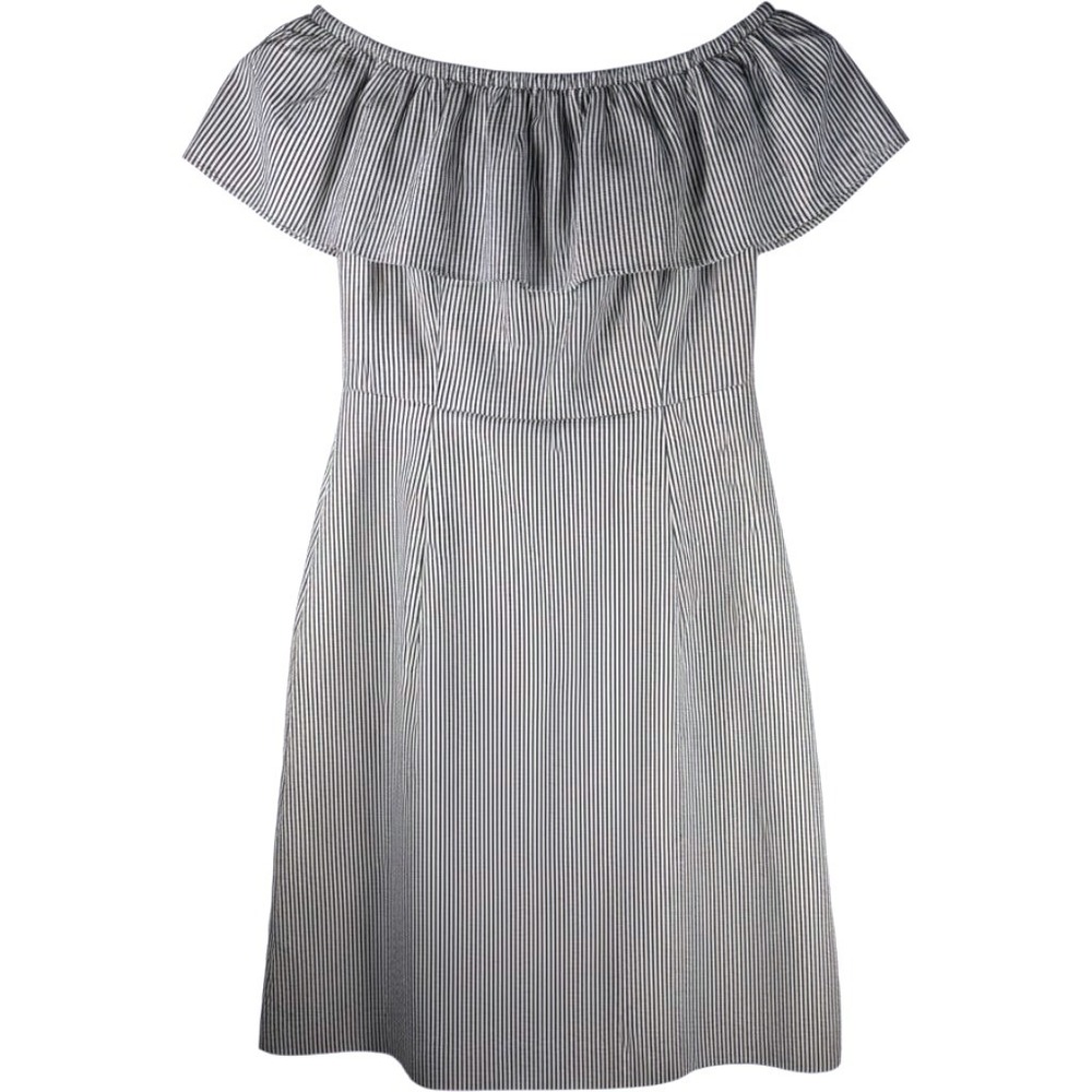 Banana Republic Womens Seersucker Off Shoulder Ruffle Mini Dress Navy White 4